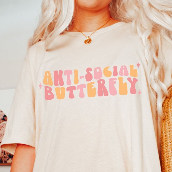 Tops - Anti Social Butterfly T-shirt Boho Unisex